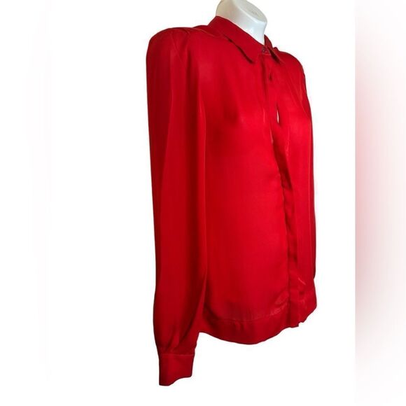 A.L.C Red Silk Keyhole Button Down - Picture 3 of 11